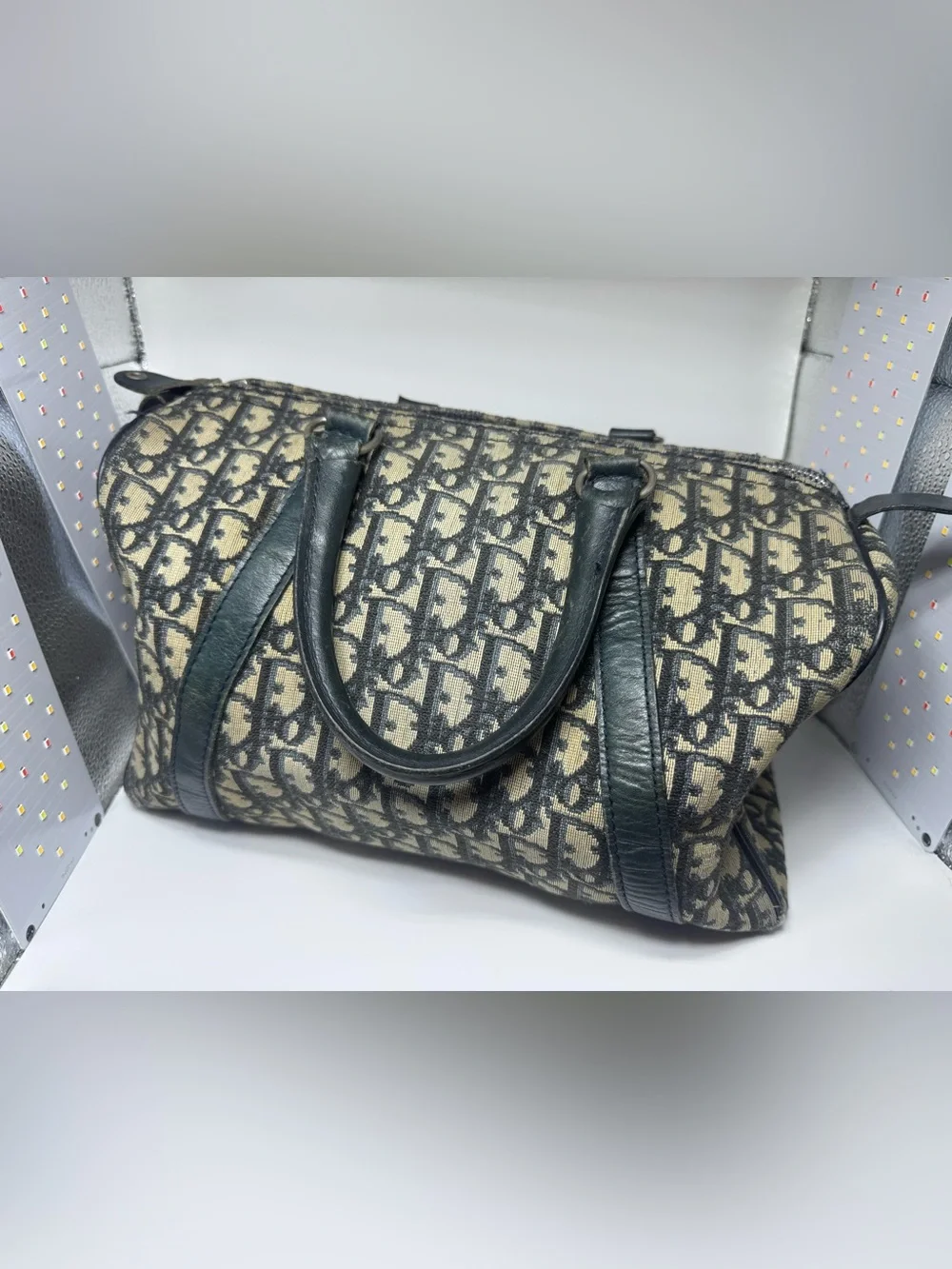 Christian Dior Oblique Boston Bag Blue Trotter Monogram Authentic Vintage Dior - Picture 3 of 16